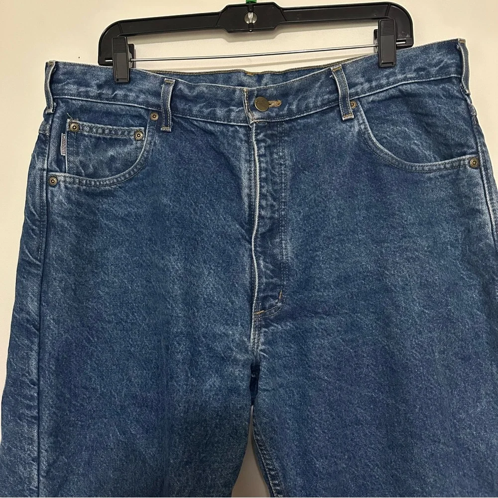 Carhartt‎ Flannel Lined Blue Jeans Mens 38x30 Regular Fit Blue Plaid Lining